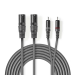 Nedis Gebalanceerde Audiokabel | 2x XLR 3-Pins Male | 2x RCA Male | Vernikkeld | 3.00 m | Rond | PVC | Donkergrijs | Kartonnen Sleeve Nedis Gebalanceerde Audiokabel | 2x XLR 3-Pins Male | 2x RCA Male | Vernikkeld | 3.00 m | Rond | PVC | Donkergrijs | Kartonnen Sleeve