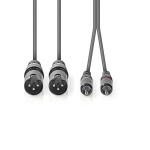 Nedis Gebalanceerde Audiokabel | 2x XLR 3-Pins Male | 2x RCA Male | Vernikkeld | 3.00 m | Rond | PVC | Donkergrijs | Kartonnen Sleeve Nedis Gebalanceerde Audiokabel | 2x XLR 3-Pins Male | 2x RCA Male | Vernikkeld | 3.00 m | Rond | PVC | Donkergrijs | Kartonnen Sleeve
