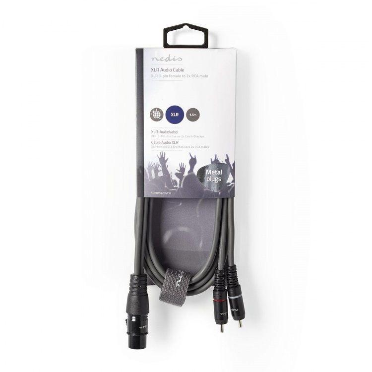Nedis Gebalanceerde Audiokabel | XLR 3-Pins Female | 2x RCA Male | Vernikkeld | 1.50 m | Rond | PVC | Donkergrijs | Kartonnen Sleeve Nedis Gebalanceerde Audiokabel | XLR 3-Pins Female | 2x RCA Male | Vernikkeld | 1.50 m | Rond | PVC | Donkergrijs | Kartonnen Sleeve