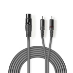 Nedis Gebalanceerde Audiokabel | XLR 3-Pins Female | 2x RCA Male | Vernikkeld | 3.00 m | Rond | PVC | Donkergrijs | Kartonnen Sleeve