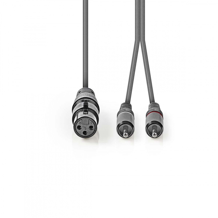 Nedis Gebalanceerde Audiokabel | XLR 3-Pins Female | 2x RCA Male | Vernikkeld | 3.00 m | Rond | PVC | Donkergrijs | Kartonnen Sleeve