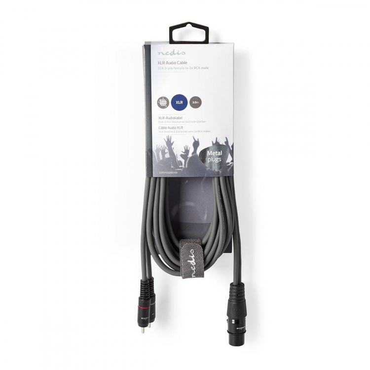 Nedis Gebalanceerde Audiokabel | XLR 3-Pins Female | 2x RCA Male | Vernikkeld | 3.00 m | Rond | PVC | Donkergrijs | Kartonnen Sleeve