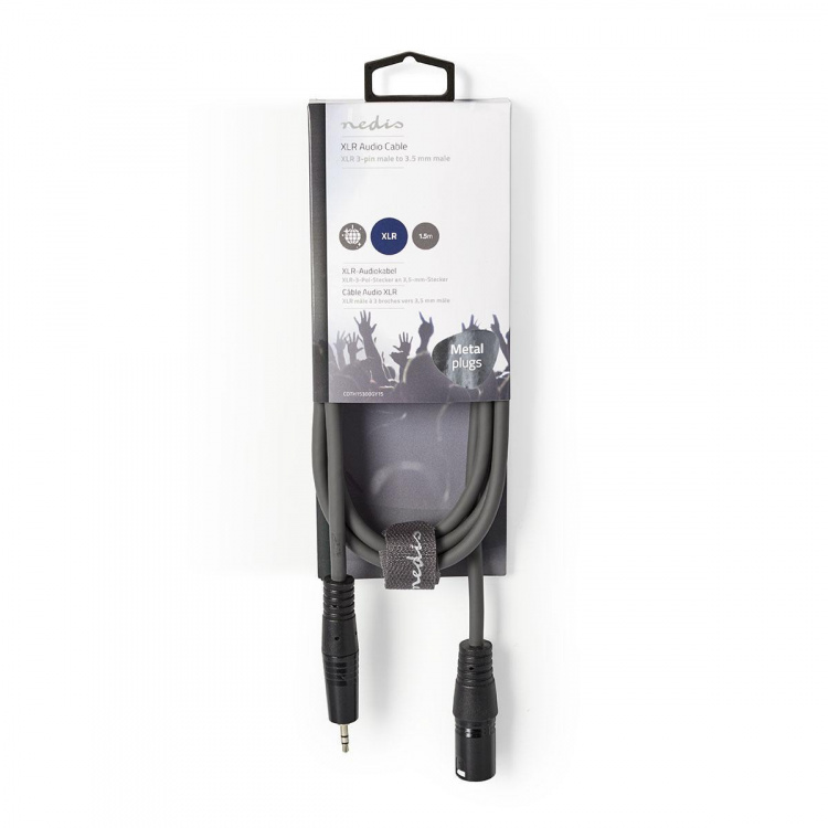 Nedis Gebalanceerde Audiokabel | XLR 3-Pins Male | 3,5 mm Male | Vernikkeld | 1.50 m | Rond | PVC | Donkergrijs | Kartonnen Sleeve Nedis Gebalanceerde Audiokabel | XLR 3-Pins Male | 3,5 mm Male | Vernikkeld | 1.50 m | Rond | PVC | Donkergrijs | Kartonnen Sleeve