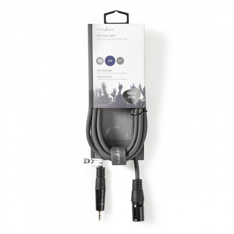Nedis Gebalanceerde Audiokabel | XLR 3-Pins Male | 3,5 mm Male | Vernikkeld | 3.00 m | Rond | PVC | Donkergrijs | Kartonnen Sleeve