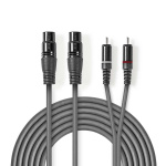 Nedis Gebalanceerde Audiokabel | 2x XLR 3-Pins Female | 2x RCA Male | Vernikkeld | 1.50 m | Rond | PVC | Donkergrijs | Kartonnen Sleeve Nedis Gebalanceerde Audiokabel | 2x XLR 3-Pins Female | 2x RCA Male | Vernikkeld | 1.50 m | Rond | PVC | Donkergrijs | Kartonnen Sleeve
