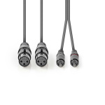 Nedis Gebalanceerde Audiokabel | 2x XLR 3-Pins Female | 2x RCA Male | Vernikkeld | 3.00 m | Rond | PVC | Donkergrijs | Kartonnen Sleeve