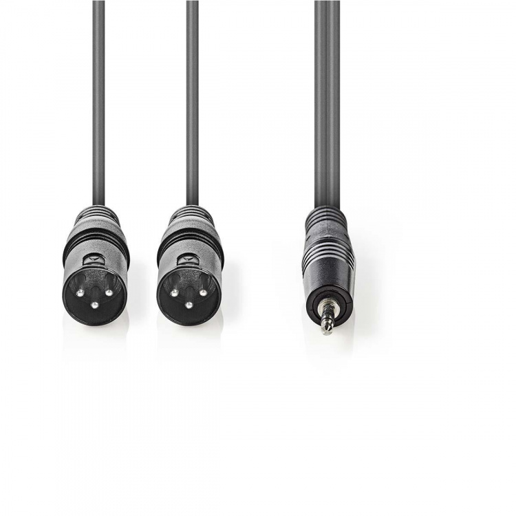 Nedis Gebalanceerde Audiokabel | 2x XLR 3-Pins Male | 3,5 mm Male | Vernikkeld | 3.00 m | Rond | PVC | Donkergrijs | Kartonnen Sleeve Nedis Gebalanceerde Audiokabel | 2x XLR 3-Pins Male | 3,5 mm Male | Vernikkeld | 3.00 m | Rond | PVC | Donkergrijs | Kartonnen Sleeve