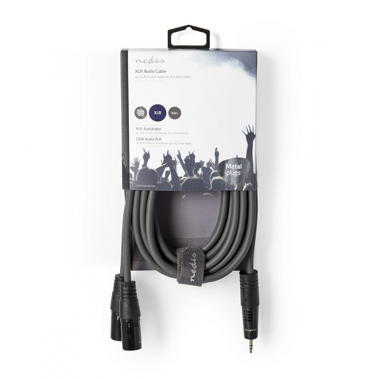 Nedis Gebalanceerde Audiokabel | 2x XLR 3-Pins Male | 3,5 mm Male | Vernikkeld | 3.00 m | Rond | PVC | Donkergrijs | Kartonnen Sleeve Nedis Gebalanceerde Audiokabel | 2x XLR 3-Pins Male | 3,5 mm Male | Vernikkeld | 3.00 m | Rond | PVC | Donkergrijs | Kartonnen Sleeve