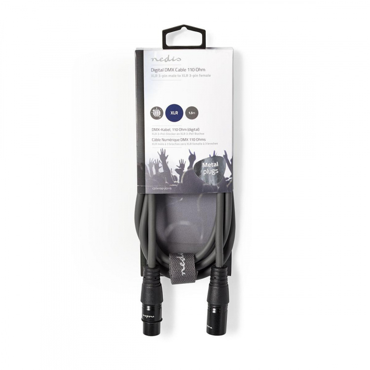 Nedis DMX-Adapterkabel | XLR 3-Pins Male | XLR 3-Pins Female | Vernikkeld | 1.50 m | Rond | PVC | Donkergrijs | Kartonnen Sleeve