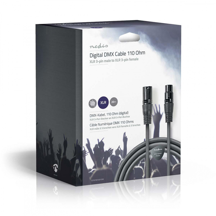 Nedis DMX-Adapterkabel | XLR 3-Pins Male | XLR 3-Pins Female | Vernikkeld | 20.0 m | Rond | PVC | Donkergrijs | Gift Box