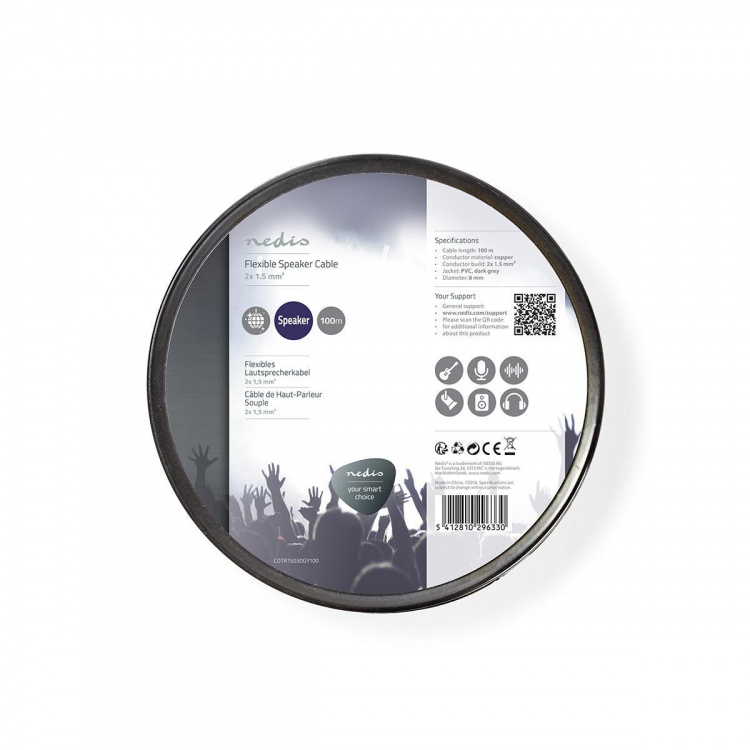 Nedis Speaker-Kabel | 2 x 1.50 mm² | Koper | 100.0 m | Rond | PVC | Donkergrijs | Rol Nedis Speaker-Kabel | 2 x 1.50 mm² | Koper | 100.0 m | Rond | PVC | Donkergrijs | Rol