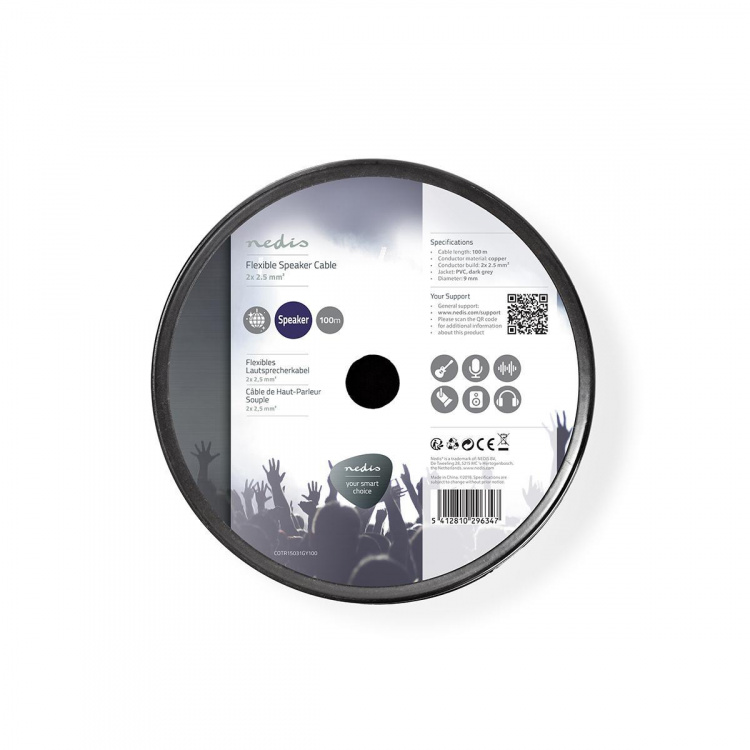 Nedis Speaker-Kabel | 2 x 2.50 mm² | Koper | 100.0 m | Rond | PVC | Donkergrijs | Rol