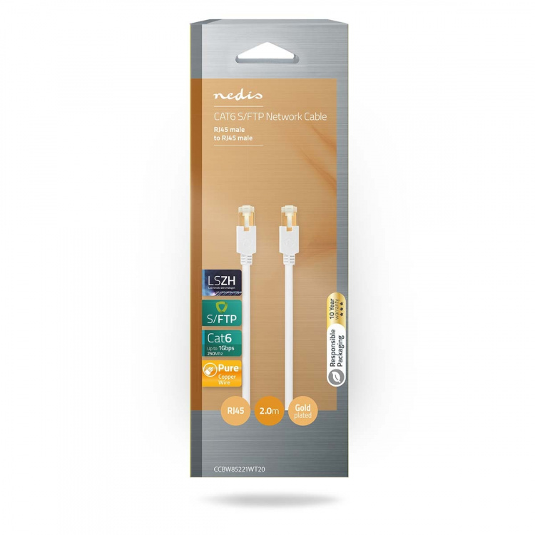 Nedis CAT6 Netwerkkabel | RJ45 Male | RJ45 Male | S/FTP | 2.00 m | Rond | LSZH / PVC | Wit | Window Box Nedis CAT6 Netwerkkabel | RJ45 Male | RJ45 Male | S/FTP | 2.00 m | Rond | LSZH / PVC | Wit | Window Box