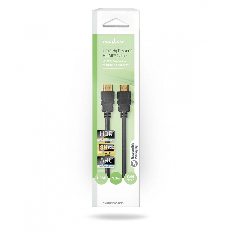 Nedis Ultra High Speed HDMI™-Kabel | HDMI™ Connector | HDMI™ Connector | 8K@60Hz | 48 Gbps | 1.00 m | Rond | 6.0 mm | Zwart | Doos Nedis Ultra High Speed HDMI™-Kabel | HDMI™ Connector | HDMI™ Connector | 8K@60Hz | 48 Gbps | 1.00 m | Rond | 6.0 mm | Zwart | Doos
