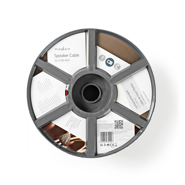 Nedis Speaker-Kabel | 2 x 2.50 mm² | Koper | 100.0 m | Rond | PVC | Rood / Zwart | Rol