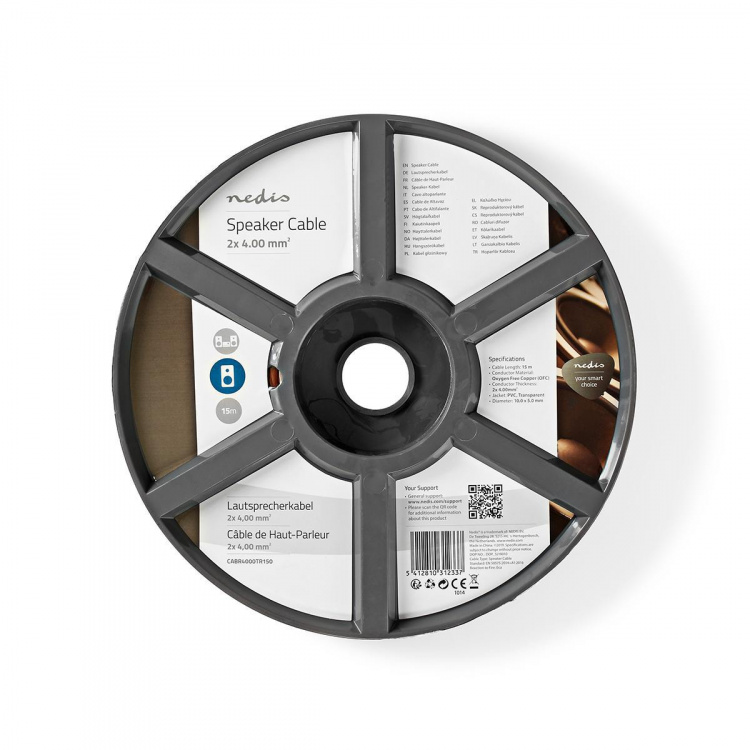 Nedis Speaker-Kabel | 2 x 4.00 mm² | Koper | 15.0 m | Rond | PVC | Transparant | Rol