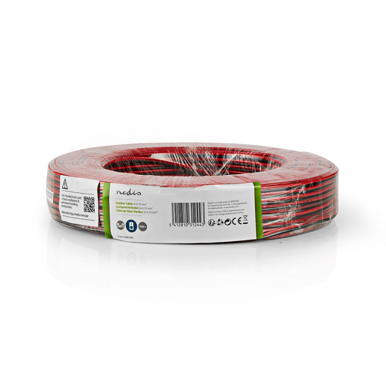 Nedis Speaker-Kabel | 2 x 0.75 mm² | CCA | 100.0 m | Rond | PVC | Rood / Zwart | Folieverpakking