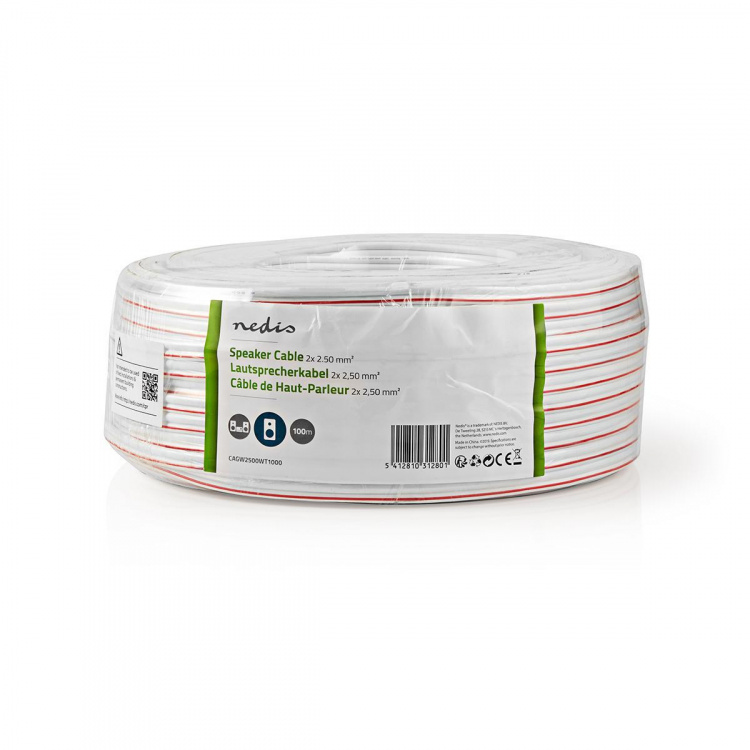 Nedis Speaker-Kabel | 2 x 2.50 mm² | CCA | 100.0 m | Rond | PVC | Wit | Folieverpakking Nedis Speaker-Kabel | 2 x 2.50 mm² | CCA | 100.0 m | Rond | PVC | Wit | Folieverpakking