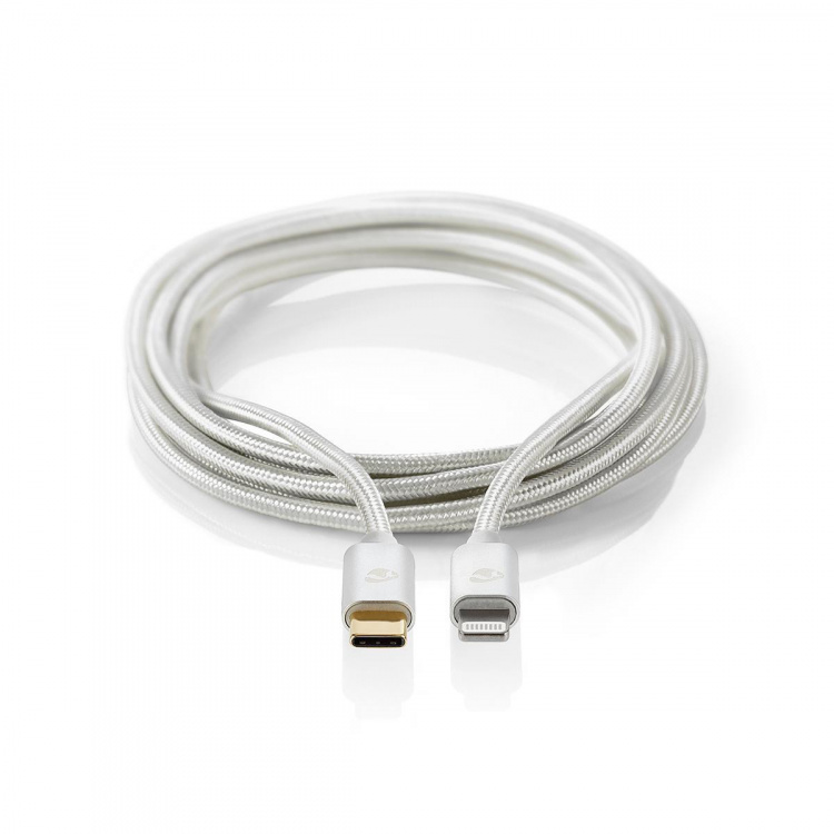 Nedis Lightning Kabel | USB 2.0 | Apple Lightning 8-Pins | USB-C™ Male | 480 Mbps | Verguld | 1.00 m | Rond | Gevlochten / Nylon | Aluminium / Zilver | Cover Window Box