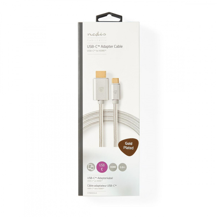 Nedis USB-C™ Adapter | USB 3.2 Gen 1 | USB-C™ Male | HDMI™ Connector | 4K@60Hz | 18 Gbps | 2.00 m | Rond | Verguld | Gevlochten / Nylon | Aluminium | Cover Window Box Nedis USB-C™ Adapter | USB 3.2 Gen 1 | USB-C™ Male | HDMI™ Connector | 4K@60Hz | 18 Gbps | 2.00 m | Rond | Verguld | Gevlochten / Nylon | Aluminium | Cover Window Box