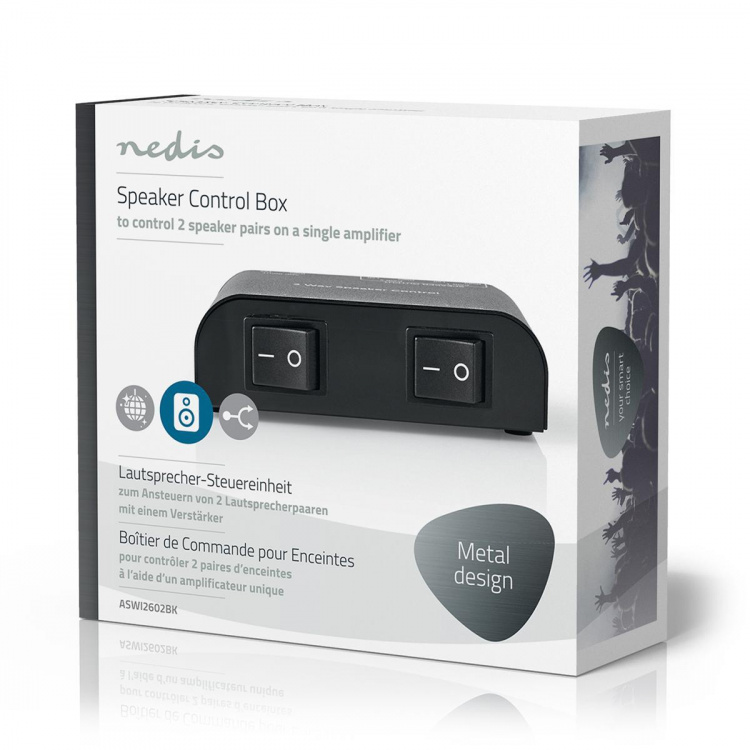 Nedis Speaker Control Box | 2 poort(en) | Klemmen | Luidspreker Impedantie: 4-16 Ohm | Maximale Belasting per Kanaal: 150 W | Aluminium | Zwart