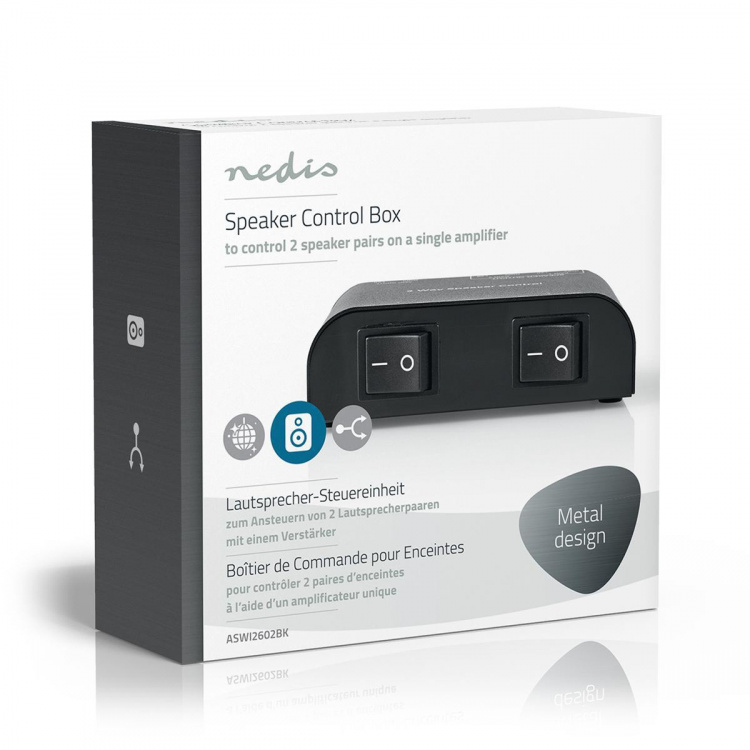 Nedis Speaker Control Box | 2 poort(en) | Klemmen | Luidspreker Impedantie: 4-16 Ohm | Maximale Belasting per Kanaal: 150 W | Aluminium | Zwart