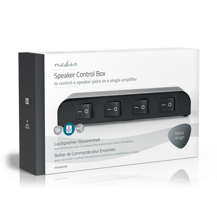 Nedis Speaker Control Box | 4-Poorts poort(en) | Klemmen | Luidspreker Impedantie: 4-16 Ohm | Maximale Belasting per Kanaal: 200 W | Aluminium | Zwart Nedis Speaker Control Box | 4-Poorts poort(en) | Klemmen | Luidspreker Impedantie: 4-16 Ohm | Maximale Belasting per Kanaal: 200 W | Aluminium | Zwart