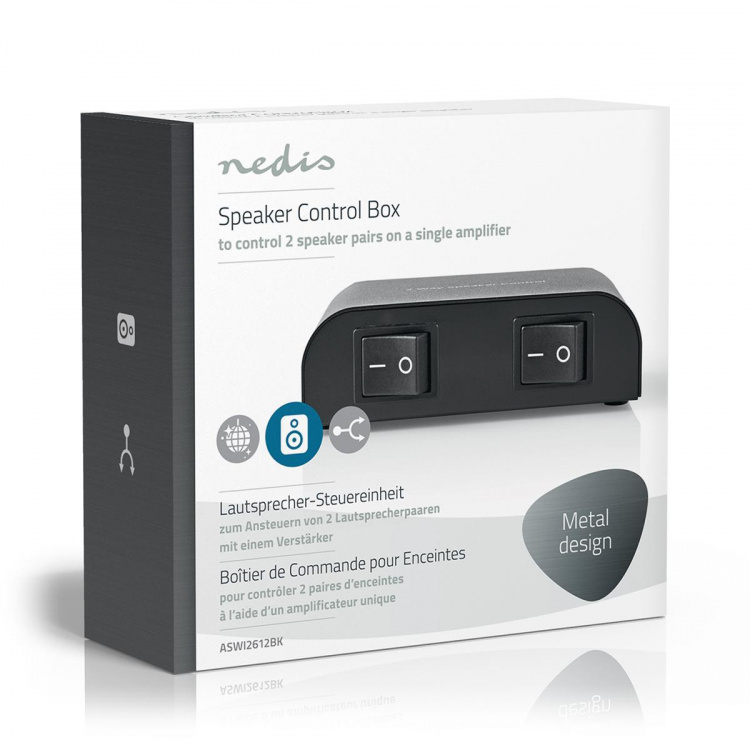 Nedis Speaker Control Box | 2 poort(en) | Terminal Schroeven | Luidspreker Impedantie: 4-16 Ohm | Maximale Belasting per Kanaal: 150 W | Aluminium | Zwart
