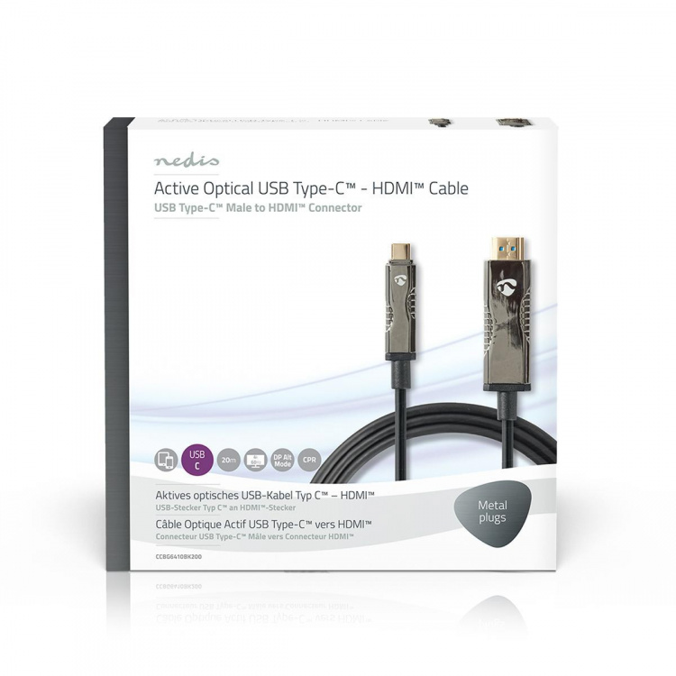 Nedis Actieve Optische USB-Kabel | USB-C™ Male | HDMI™ Connector | 18 Gbps | 20.0 m | Rond | PVC | Zwart | Gift Box
