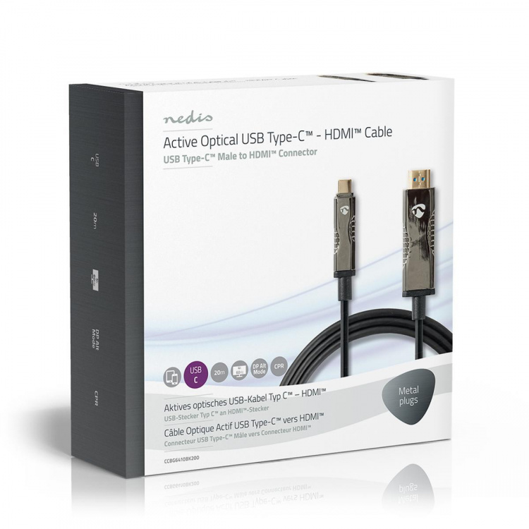 Nedis Actieve Optische USB-Kabel | USB-C™ Male | HDMI™ Connector | 18 Gbps | 20.0 m | Rond | PVC | Zwart | Gift Box