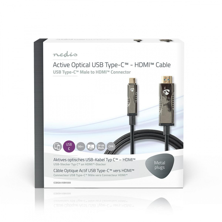 Nedis Actieve Optische USB-Kabel | USB-C™ Male | HDMI™ Connector | 18 Gbps | 50.0 m | Rond | PVC | Zwart | Gift Box