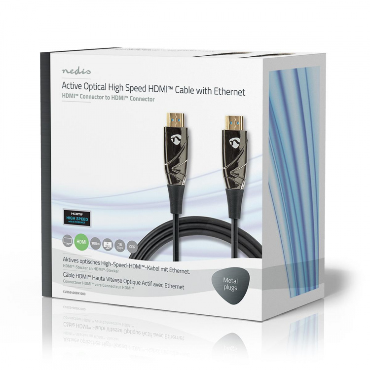 Nedis Actieve Optische High Speed HDMI™-Kabel met Ethernet | HDMI™ Connector | HDMI™ Connector | 4K@60Hz | 18 Gbps | 100.0 m | Rond | PVC | Zwart | Gift Box