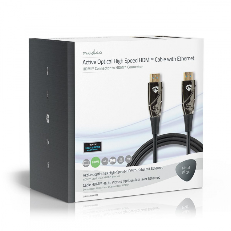 Nedis Actieve Optische High Speed HDMI™-Kabel met Ethernet | HDMI™ Connector | HDMI™ Connector | 4K@60Hz | 18 Gbps | 100.0 m | Rond | PVC | Zwart | Gift Box