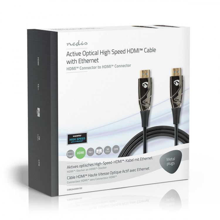 Nedis Actieve Optische High Speed HDMI™-Kabel met Ethernet | HDMI™ Connector | HDMI™ Connector | 4K@60Hz | 18 Gbps | 15.0 m | Rond | PVC | Zwart | Gift Box Nedis Actieve Optische High Speed HDMI™-Kabel met Ethernet | HDMI™ Connector | HDMI™ Connector | 4K@60Hz | 18 Gbps | 15.0 m | Rond | PVC | Zwart | Gift Box