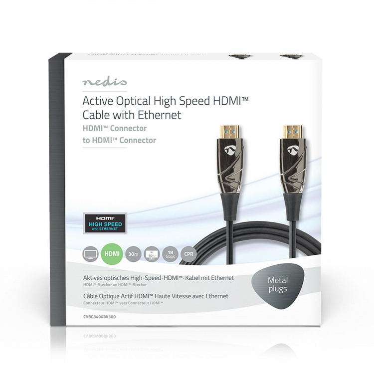 Nedis Actieve Optische High Speed HDMI™-Kabel met Ethernet | HDMI™ Connector | HDMI™ Connector | 4K@60Hz | 18 Gbps | 30.0 m | Rond | PVC | Zwart | Gift Box
