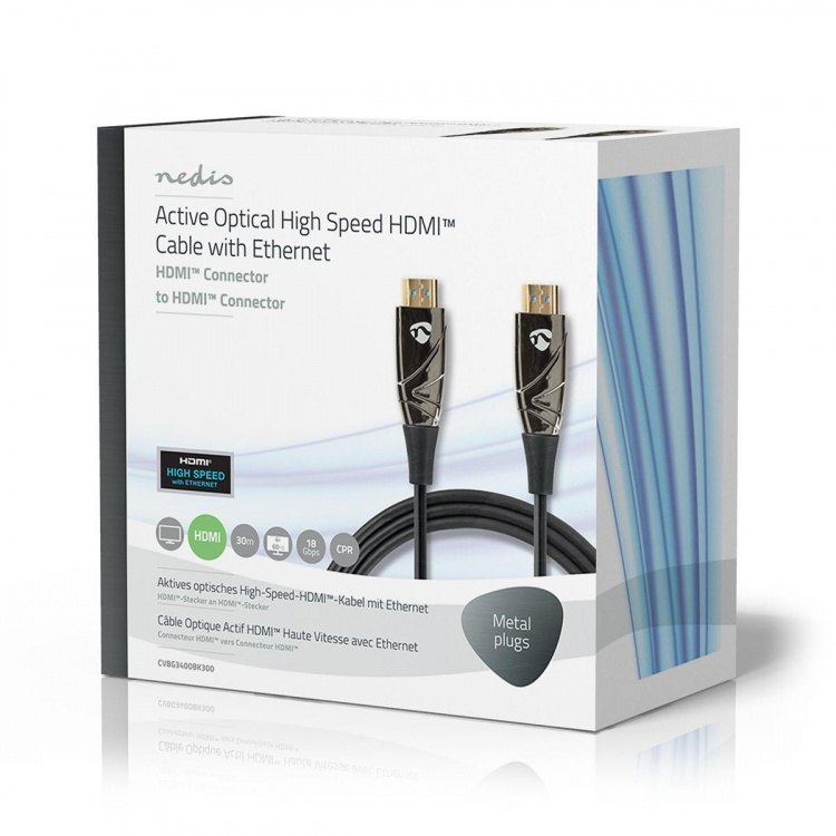 Nedis Actieve Optische High Speed HDMI™-Kabel met Ethernet | HDMI™ Connector | HDMI™ Connector | 4K@60Hz | 18 Gbps | 30.0 m | Rond | PVC | Zwart | Gift Box