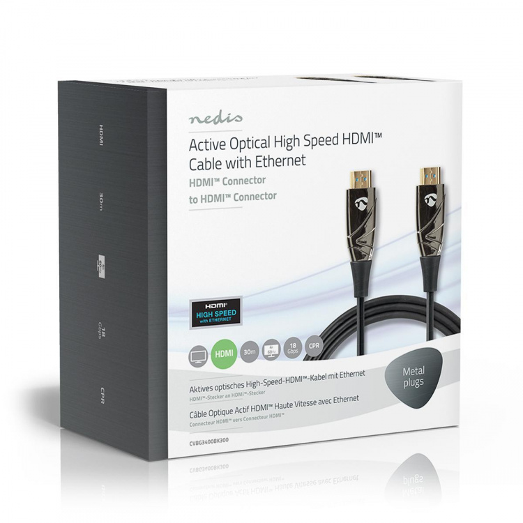 Nedis Actieve Optische High Speed HDMI™-Kabel met Ethernet | HDMI™ Connector | HDMI™ Connector | 4K@60Hz | 18 Gbps | 30.0 m | Rond | PVC | Zwart | Gift Box