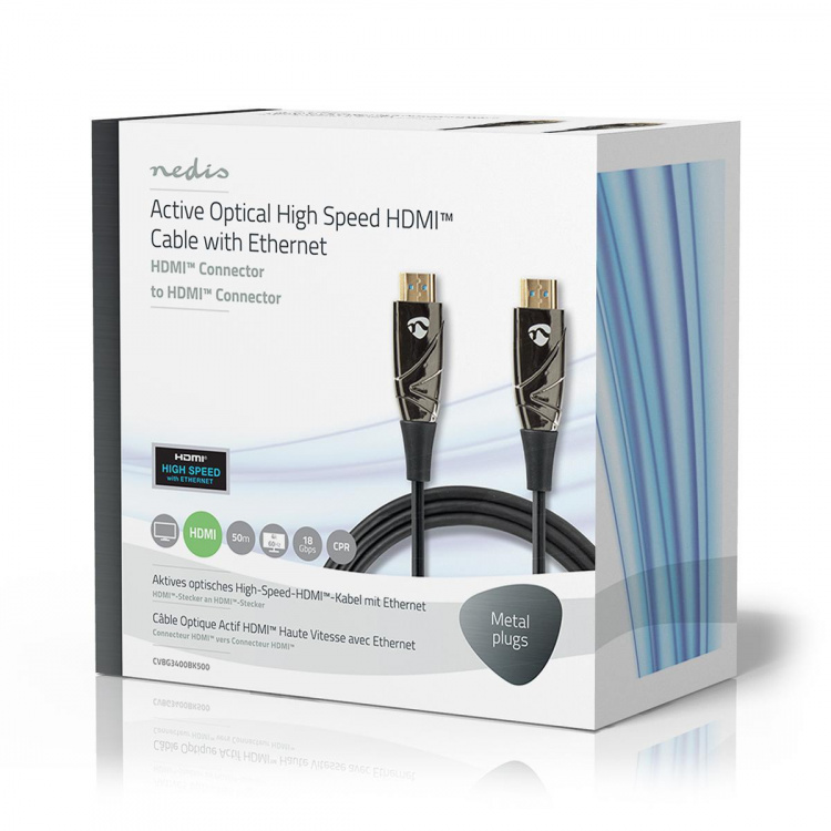 Nedis Actieve Optische High Speed HDMI™-Kabel met Ethernet | HDMI™ Connector | HDMI™ Connector | 4K@60Hz | 18 Gbps | 50.0 m | Rond | PVC | Zwart | Gift Box