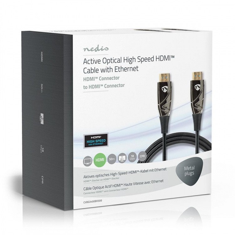 Nedis Actieve Optische High Speed HDMI™-Kabel met Ethernet | HDMI™ Connector | HDMI™ Connector | 4K@60Hz | 18 Gbps | 50.0 m | Rond | PVC | Zwart | Gift Box