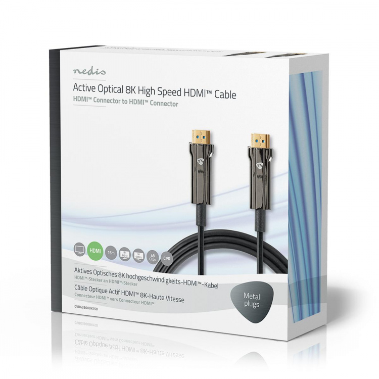 Nedis Actieve Optische Ultra High Speed HDMI™-Kabel met Ethernet | HDMI™ Connector | HDMI™ Connector | 8K@60Hz | 48 Gbps | 15.0 m | Rond | PVC | Zwart | Gift Box