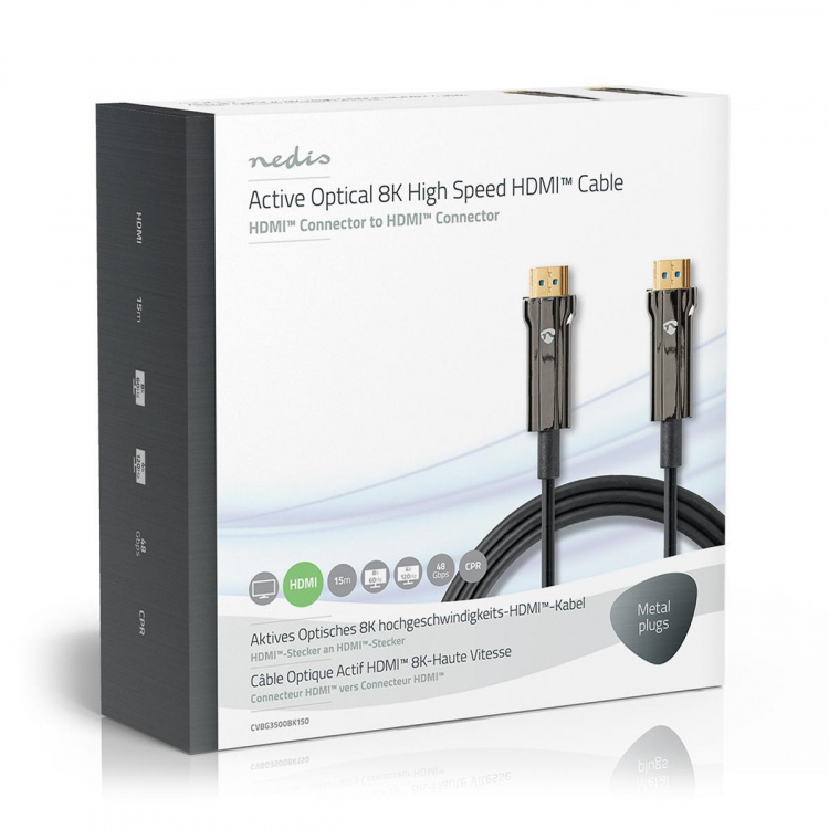 Nedis Actieve Optische Ultra High Speed HDMI™-Kabel met Ethernet | HDMI™ Connector | HDMI™ Connector | 8K@60Hz | 48 Gbps | 15.0 m | Rond | PVC | Zwart | Gift Box