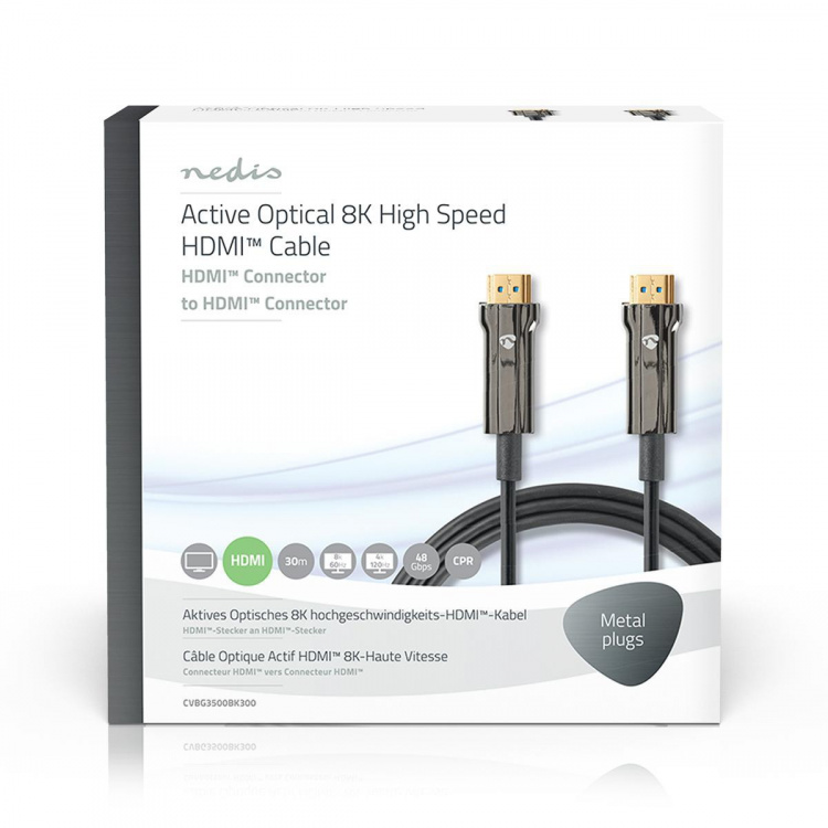 Nedis Actieve Optische Ultra High Speed HDMI™-Kabel met Ethernet | HDMI™ Connector | HDMI™ Connector | 8K@60Hz | 48 Gbps | 30.0 m | Rond | PVC | Zwart | Gift Box Nedis Actieve Optische Ultra High Speed HDMI™-Kabel met Ethernet | HDMI™ Connector | HDMI™ Connector | 8K@60Hz | 48 Gbps | 30.0 m | Rond | PVC | Zwart | Gift Box