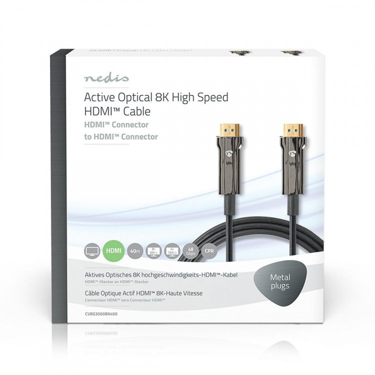 Nedis Actieve Optische Ultra High Speed HDMI™-Kabel met Ethernet | HDMI™ Connector | HDMI™ Connector | 8K@60Hz | 48 Gbps | 40.0 m | Rond | PVC | Zwart | Gift Box Nedis Actieve Optische Ultra High Speed HDMI™-Kabel met Ethernet | HDMI™ Connector | HDMI™ Connector | 8K@60Hz | 48 Gbps | 40.0 m | Rond | PVC | Zwart | Gift Box