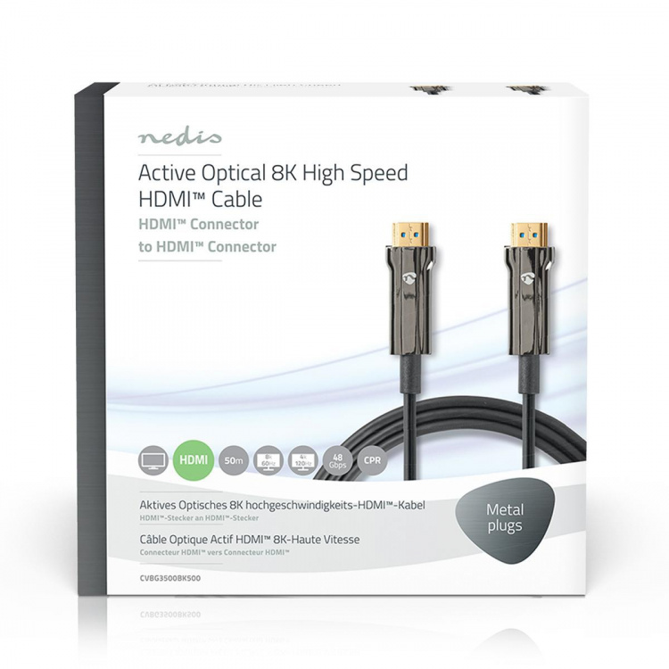 Nedis Actieve Optische Ultra High Speed HDMI™-Kabel met Ethernet | HDMI™ Connector | HDMI™ Connector | 8K@60Hz | 48 Gbps | 50.0 m | Rond | PVC | Zwart | Gift Box Nedis Actieve Optische Ultra High Speed HDMI™-Kabel met Ethernet | HDMI™ Connector | HDMI™ Connector | 8K@60Hz | 48 Gbps | 50.0 m | Rond | PVC | Zwart | Gift Box