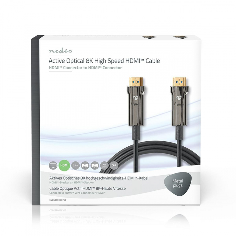 Nedis Actieve Optische Ultra High Speed HDMI™-Kabel met Ethernet | HDMI™ Connector | HDMI™ Connector | 8K@60Hz | 48 Gbps | 75.0 m | Rond | PVC | Zwart | Gift Box Nedis Actieve Optische Ultra High Speed HDMI™-Kabel met Ethernet | HDMI™ Connector | HDMI™ Connector | 8K@60Hz | 48 Gbps | 75.0 m | Rond | PVC | Zwart | Gift Box