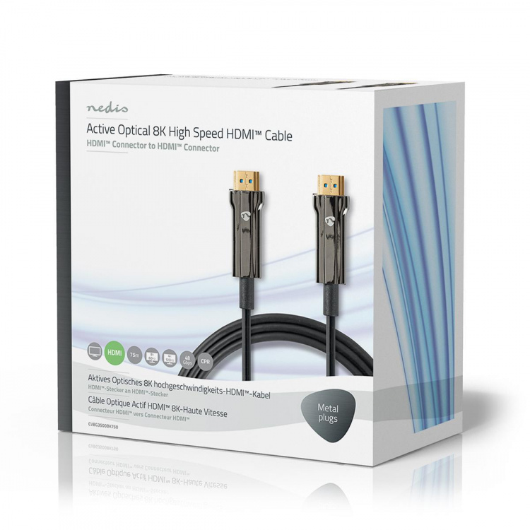 Nedis Actieve Optische Ultra High Speed HDMI™-Kabel met Ethernet | HDMI™ Connector | HDMI™ Connector | 8K@60Hz | 48 Gbps | 75.0 m | Rond | PVC | Zwart | Gift Box Nedis Actieve Optische Ultra High Speed HDMI™-Kabel met Ethernet | HDMI™ Connector | HDMI™ Connector | 8K@60Hz | 48 Gbps | 75.0 m | Rond | PVC | Zwart | Gift Box