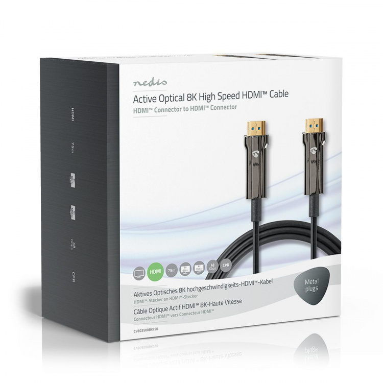 Nedis Actieve Optische Ultra High Speed HDMI™-Kabel met Ethernet | HDMI™ Connector | HDMI™ Connector | 8K@60Hz | 48 Gbps | 75.0 m | Rond | PVC | Zwart | Gift Box Nedis Actieve Optische Ultra High Speed HDMI™-Kabel met Ethernet | HDMI™ Connector | HDMI™ Connector | 8K@60Hz | 48 Gbps | 75.0 m | Rond | PVC | Zwart | Gift Box