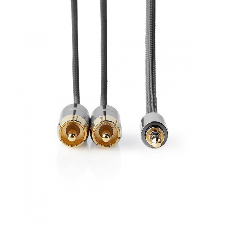 Nedis Stereo-Audiokabel | 3,5 mm Male | 2x RCA Male | Verguld | 1.00 m | Rond | Grijs / Gun Metal Grijs | Cover Window Box Nedis Stereo-Audiokabel | 3,5 mm Male | 2x RCA Male | Verguld | 1.00 m | Rond | Grijs / Gun Metal Grijs | Cover Window Box