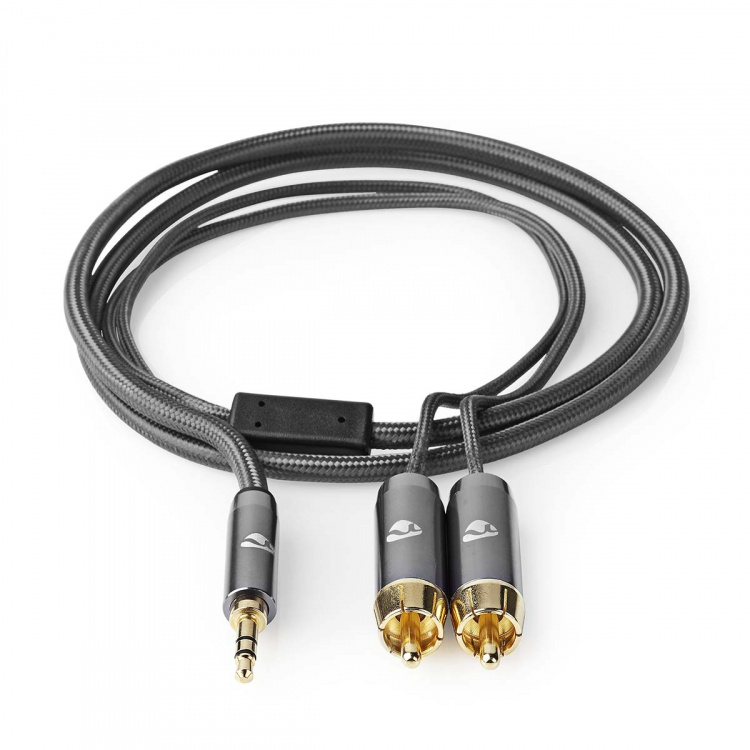 Nedis Stereo-Audiokabel | 3,5 mm Male | 2x RCA Male | Verguld | 1.00 m | Rond | Grijs / Gun Metal Grijs | Cover Window Box Nedis Stereo-Audiokabel | 3,5 mm Male | 2x RCA Male | Verguld | 1.00 m | Rond | Grijs / Gun Metal Grijs | Cover Window Box