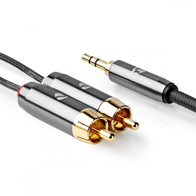 Nedis Stereo-Audiokabel | 3,5 mm Male | 2x RCA Male | Verguld | 1.00 m | Rond | Grijs / Gun Metal Grijs | Cover Window Box Nedis Stereo-Audiokabel | 3,5 mm Male | 2x RCA Male | Verguld | 1.00 m | Rond | Grijs / Gun Metal Grijs | Cover Window Box
